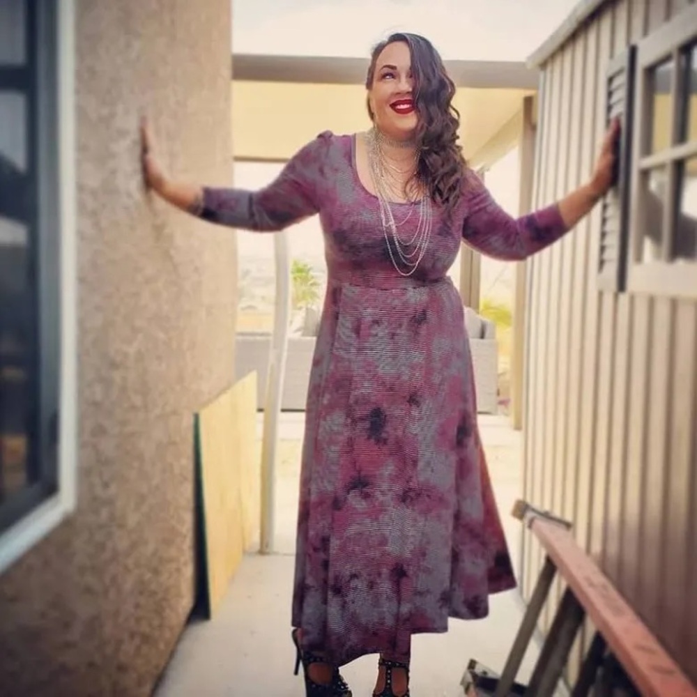 LuLaRoe Long Sleeve Dress in Purple and Black